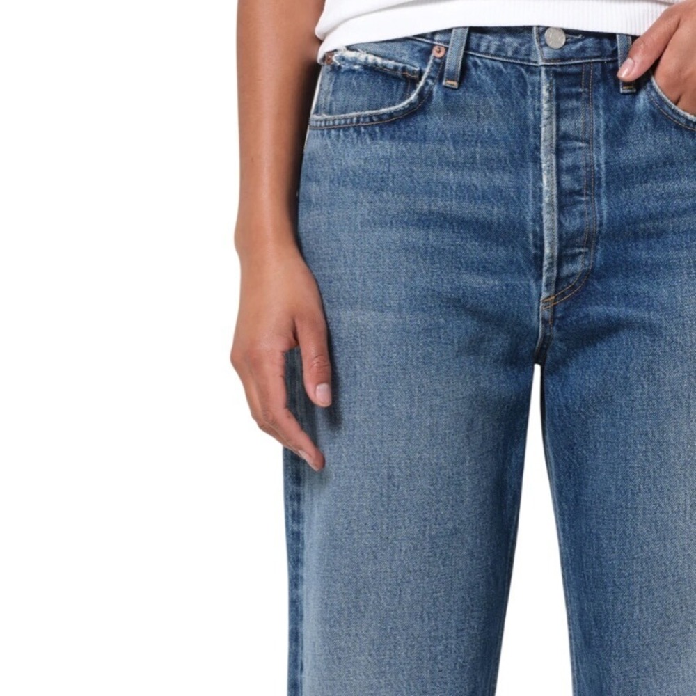 Agolde woman's 90s medium rise dark wash denim jeans bounty straight leg 28 - Picture 2 of 12